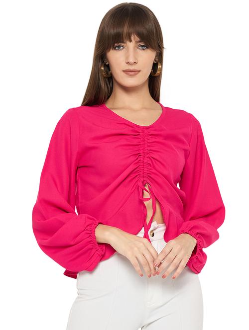 women solid long sleeve ruched top - 21544528 -  Standard Image - 0