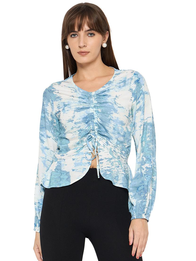 women printed long sleeve ruched top - 21544529 - Zoom Image - 0