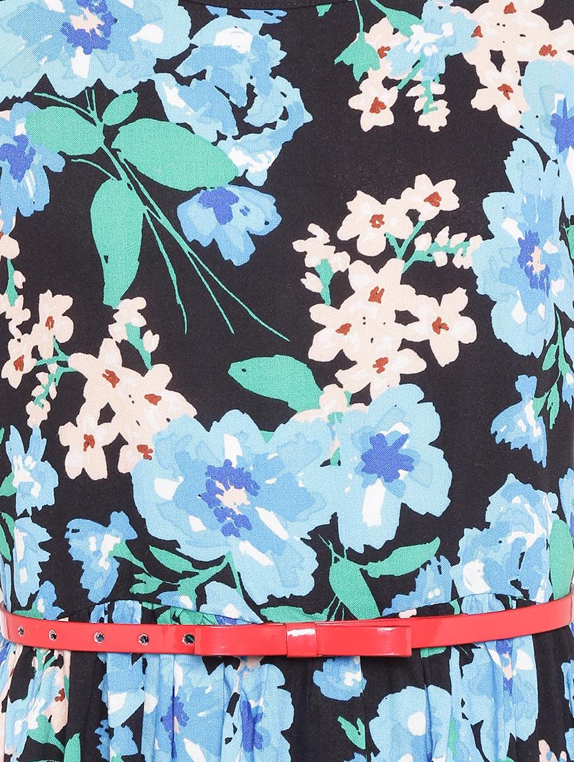 girls turquoise floral printed fit & flare dress - 21544646 - Standard Image - 2