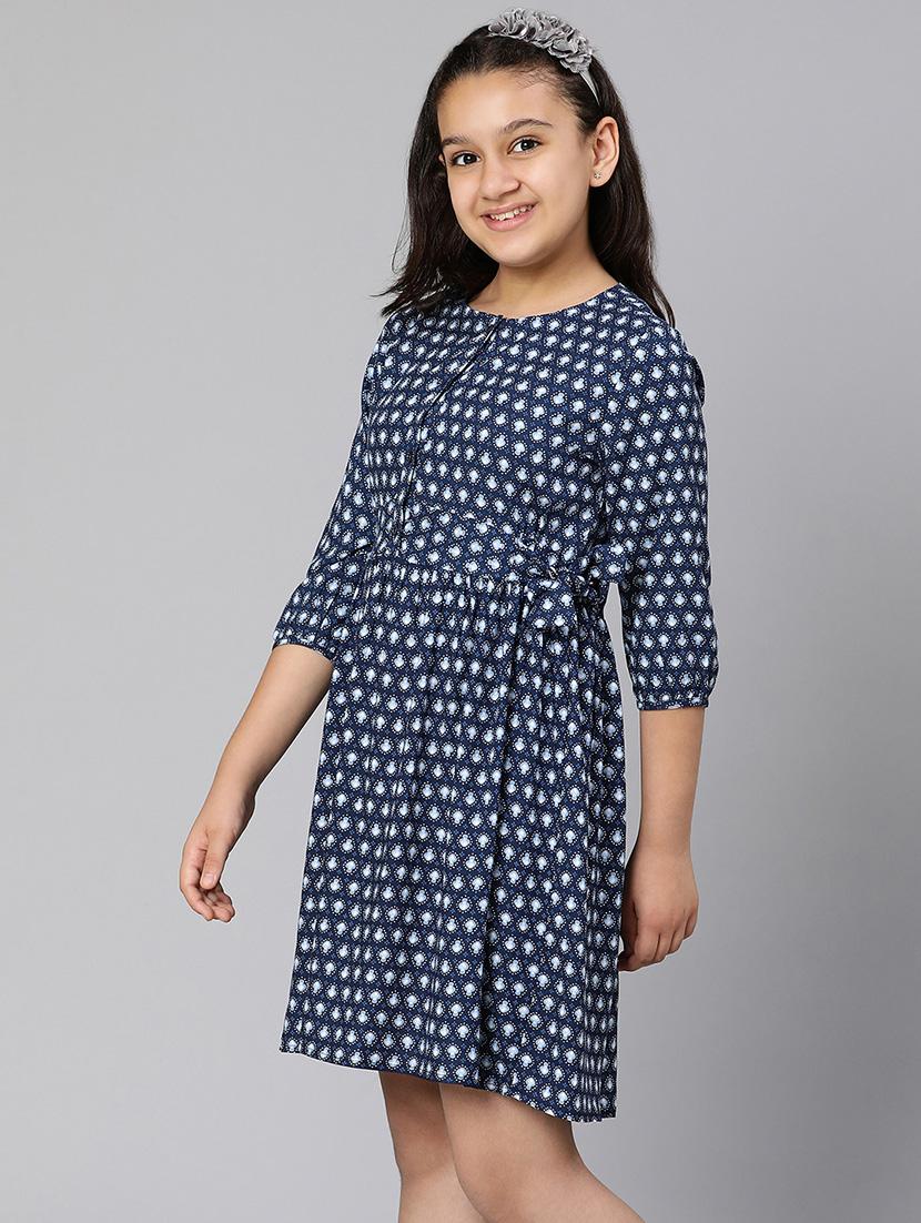girls blue polka dot printed fit & flare dress - 21544650 - Standard Image - 2