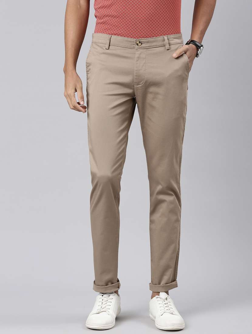 men mid rise solid chinos 
