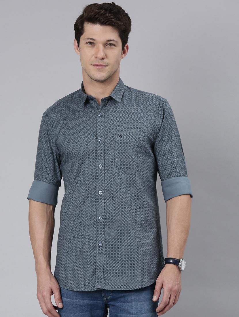 men printed long sleeve casual shirt