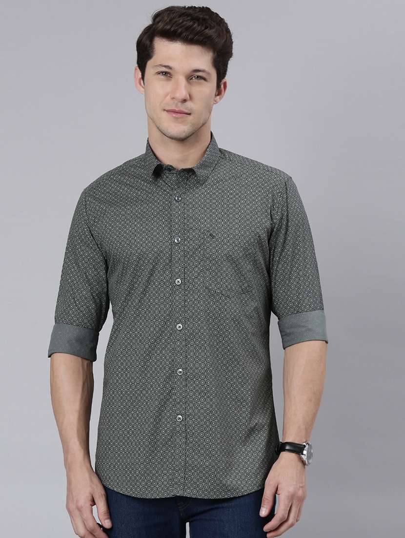 men printed long sleeve casual shirt