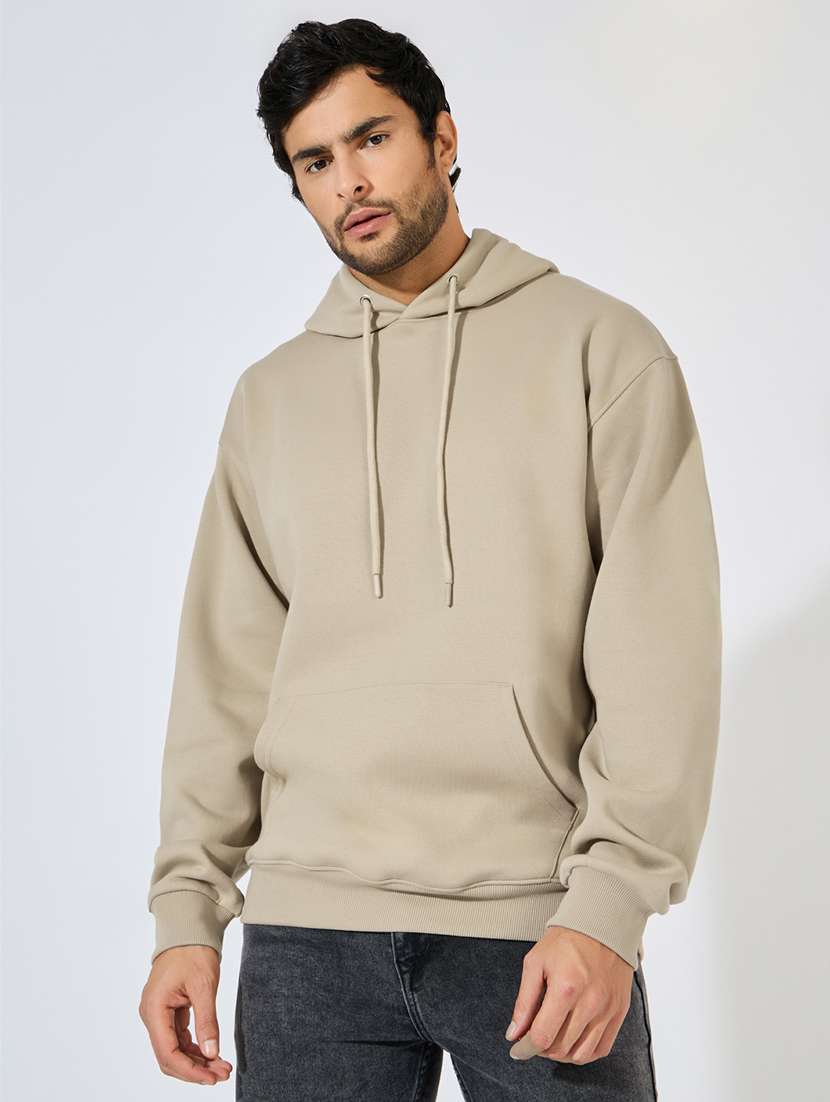 men solid long sleeve hoocded sweatshirt