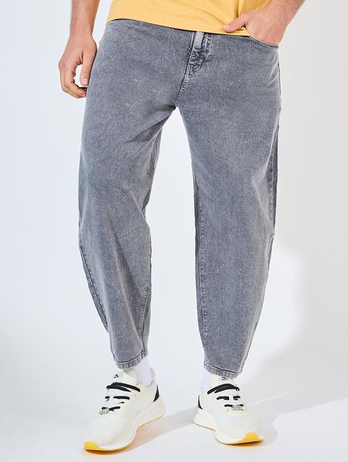 men grey solid baggy fit jeans - 21544832 - Standard Image - 0