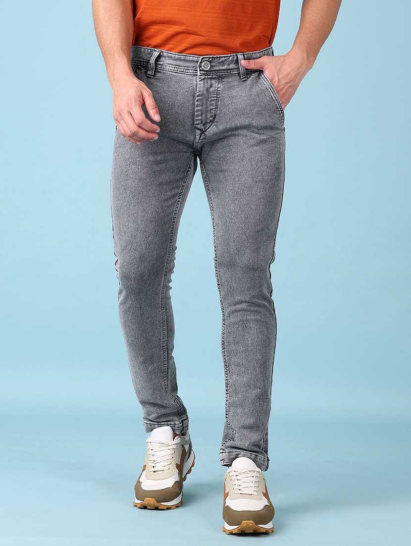 men mid rise plain jeans
