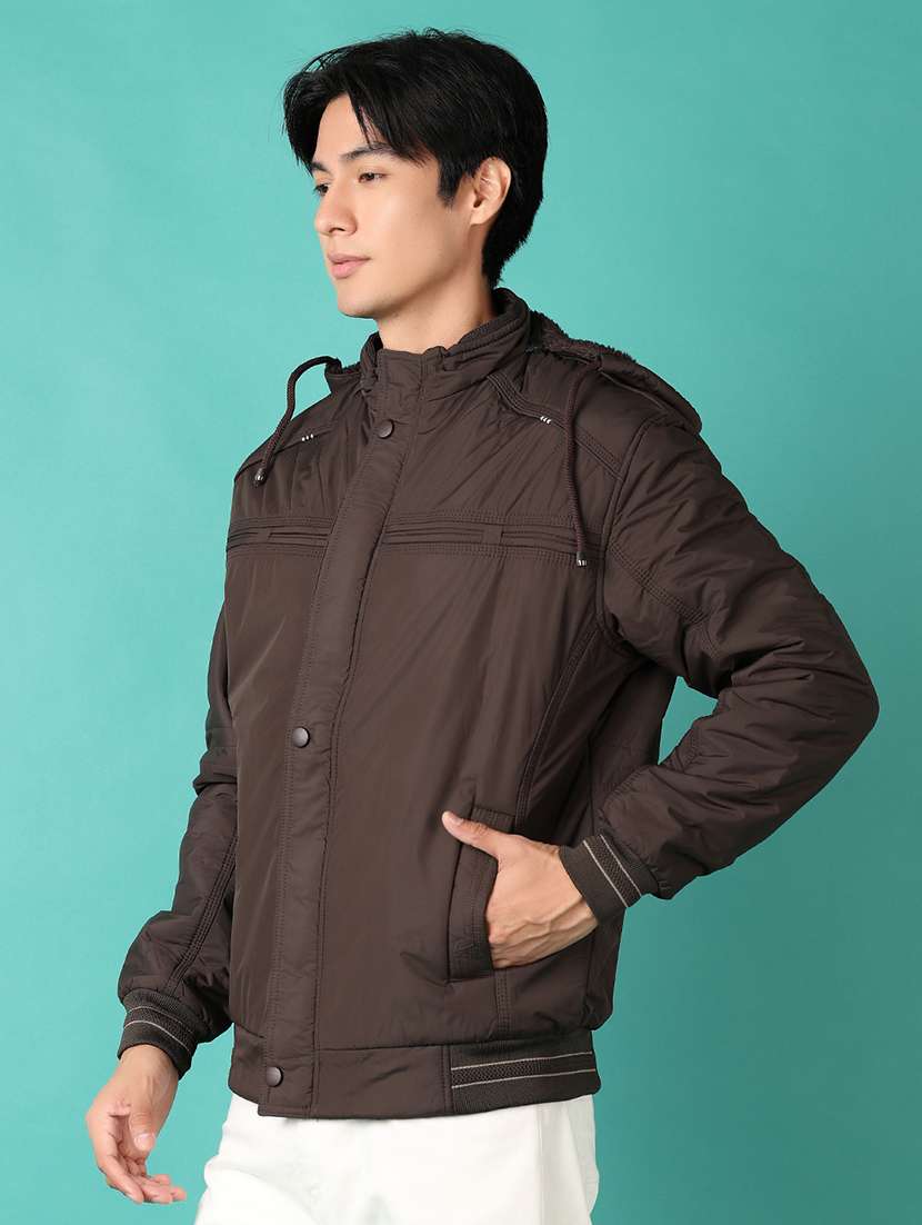 brown solid casual jacket - 21544974 -  Standard Image - 2