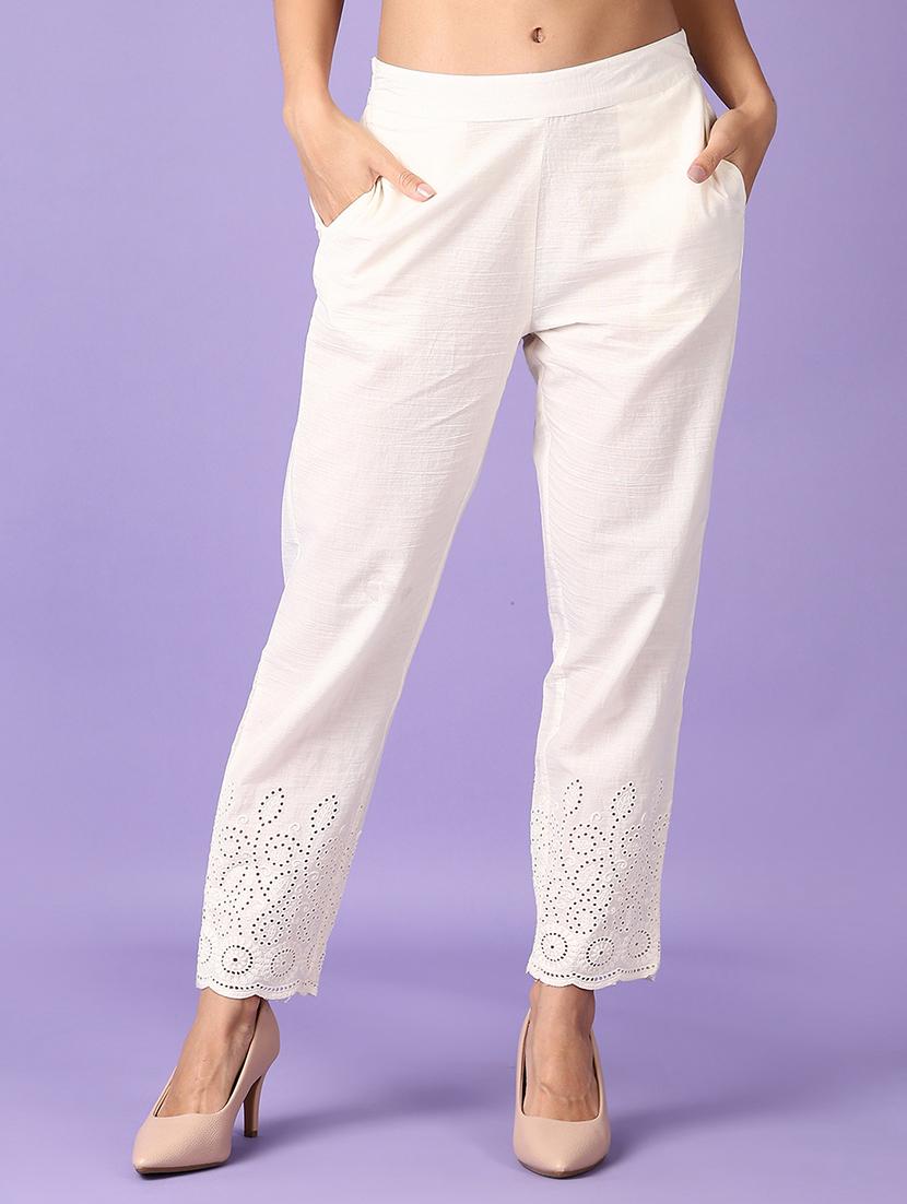 women off white solid ankle length tapered pant - 21545042 - Zoom Image - 0