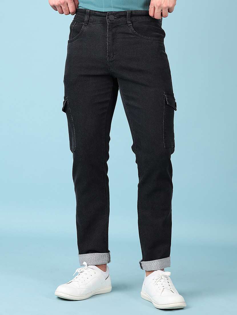 men grey solid mid rise full length jean