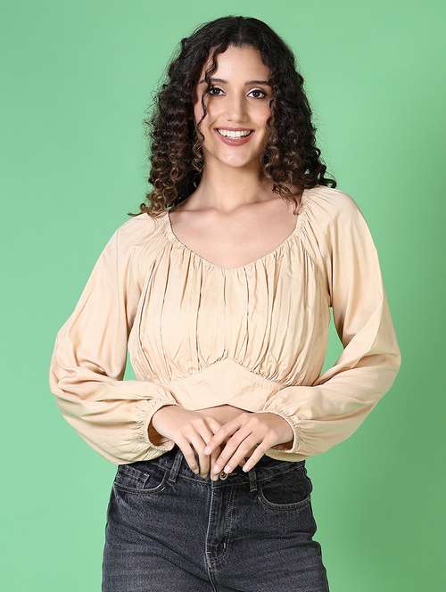 women solid long sleeve crop top - 21545063 - Standard Image - 0