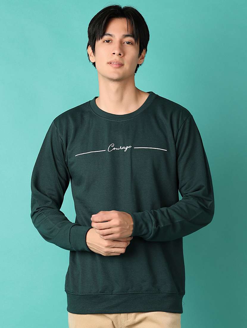 men chest print round neck regular fit sweatshirt