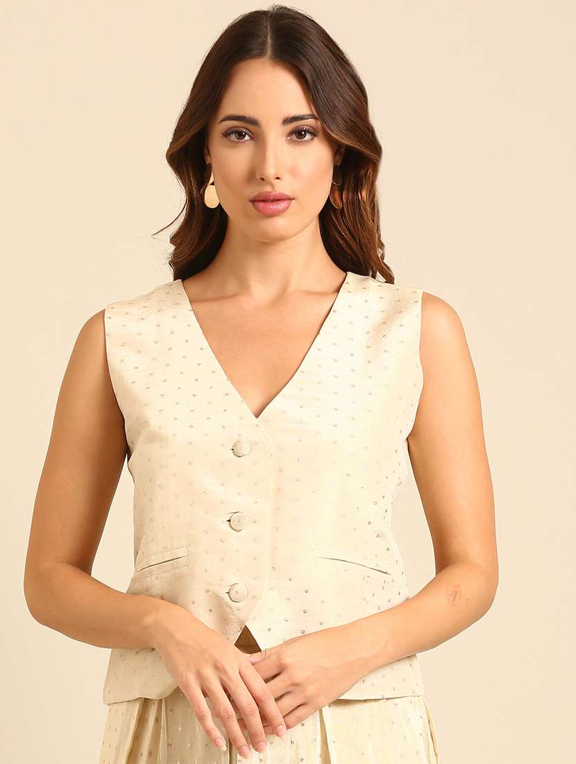 women self design sleeveless ethnic jacket