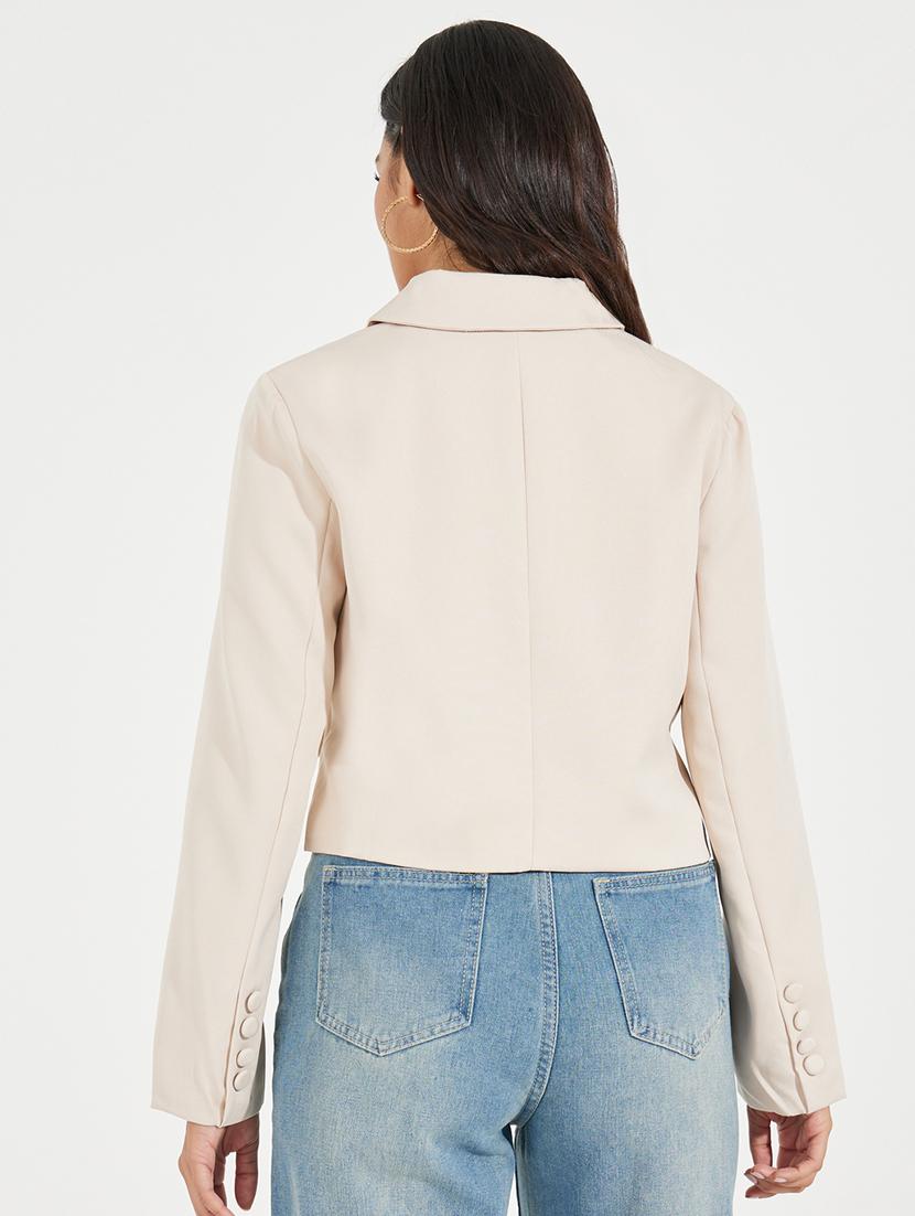 women beige solid casual blazer - 21546976 - Standard Image - 2