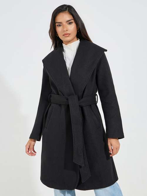 women black solid trench coat - 21546977 -  Standard Image - 0