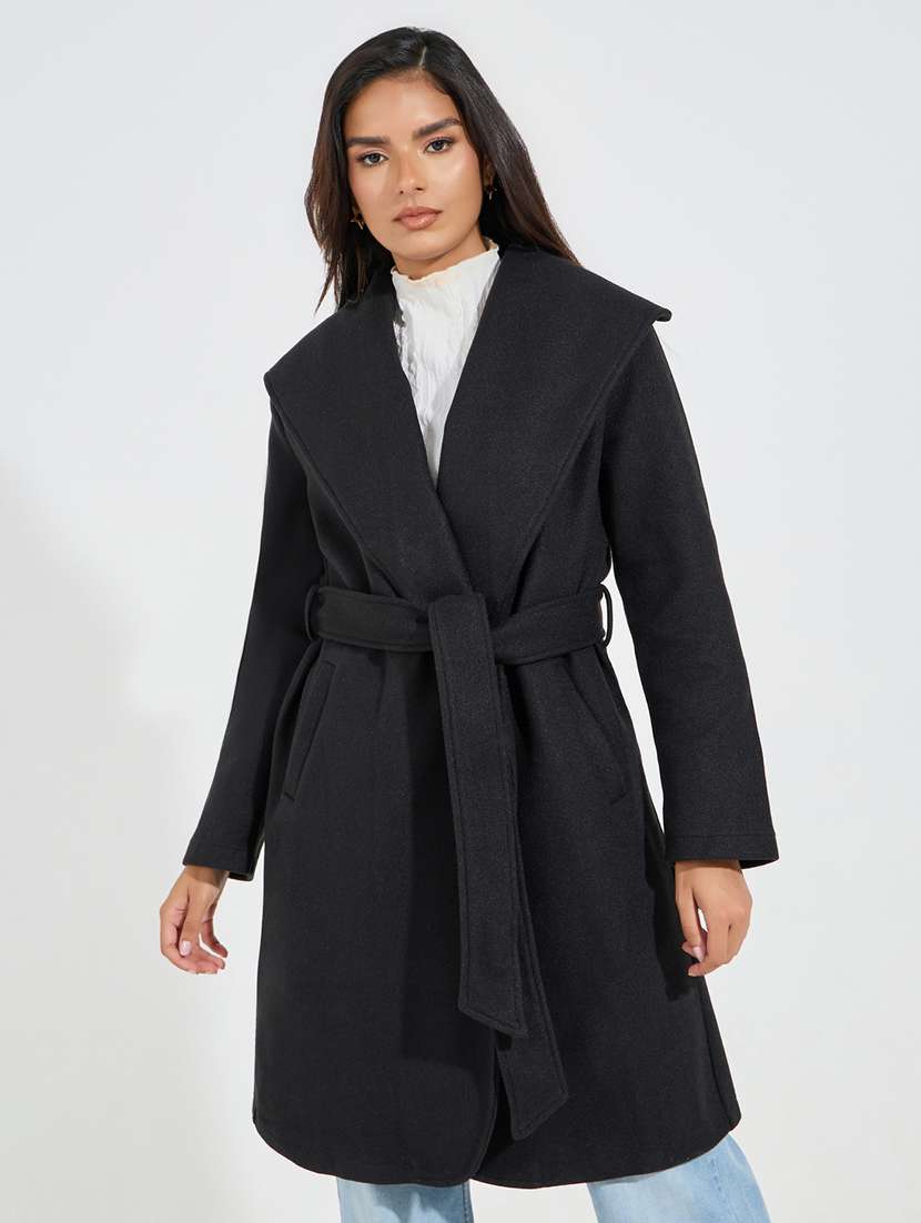 women black solid trench coat - 21546977 -  Zoom Image - 0