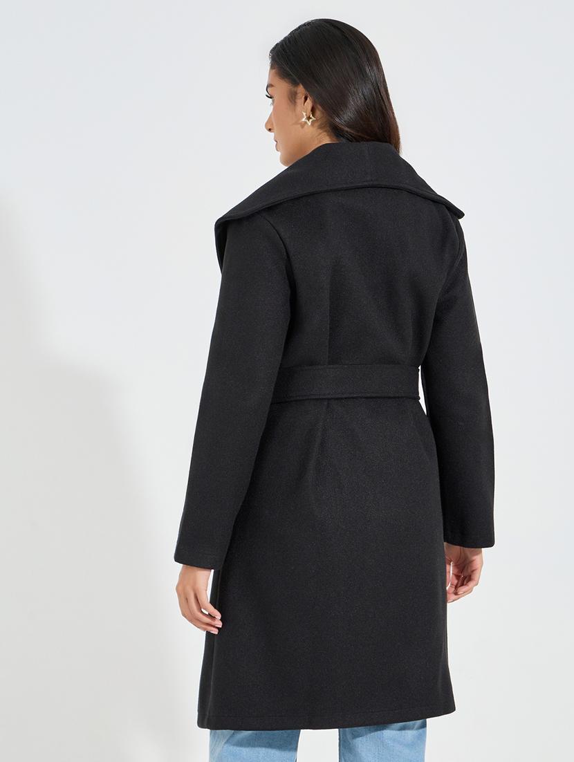 women black solid trench coat - 21546977 - Standard Image - 2