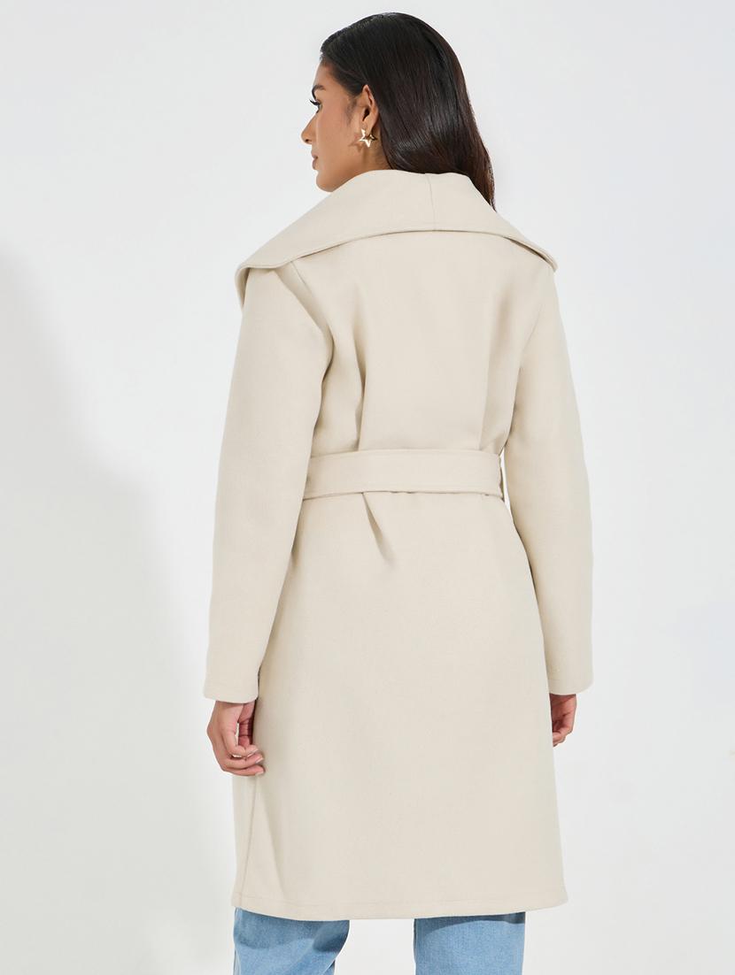 women beige solid trench coat - 21546978 - Standard Image - 2