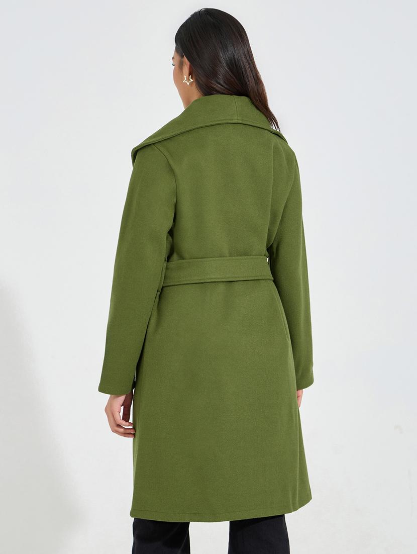 women olive solid trench coat - 21546979 - Standard Image - 2