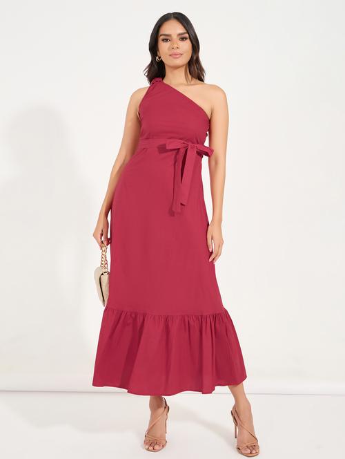 women red solid tiered dress - 21546989 - Standard Image - 0