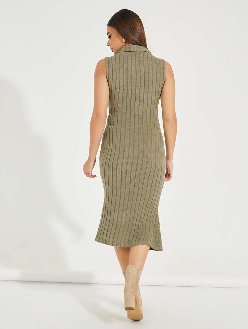women olive solid bodycon dress - 21546999 -  Standard Image - 2