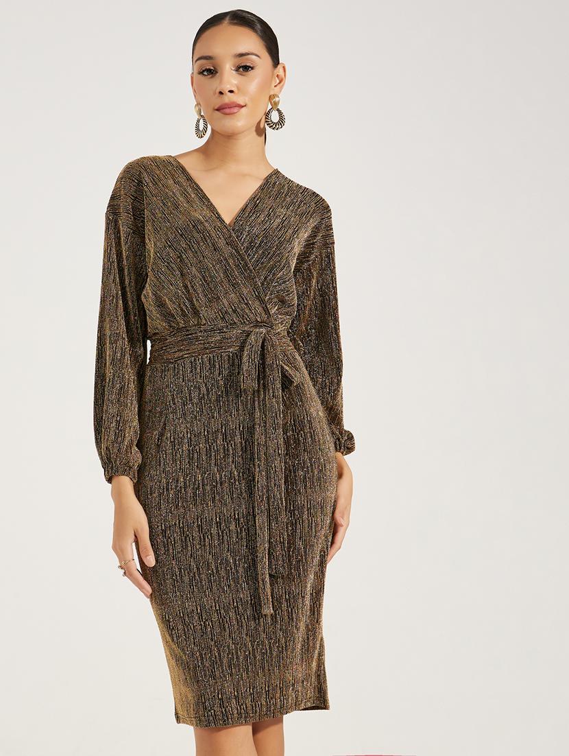 women gold self-designed wrap dress - 21547013 - Standard Image - 2