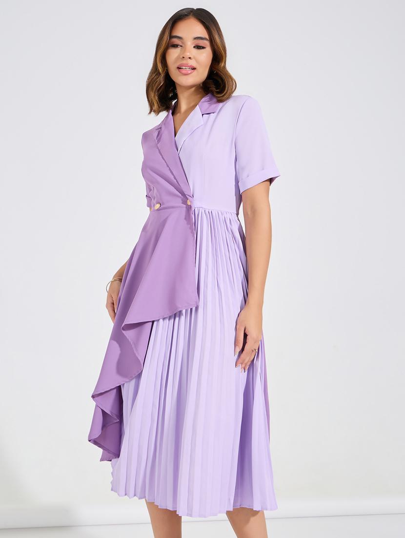 women purple color block wrap dress - 21547014 - Standard Image - 2