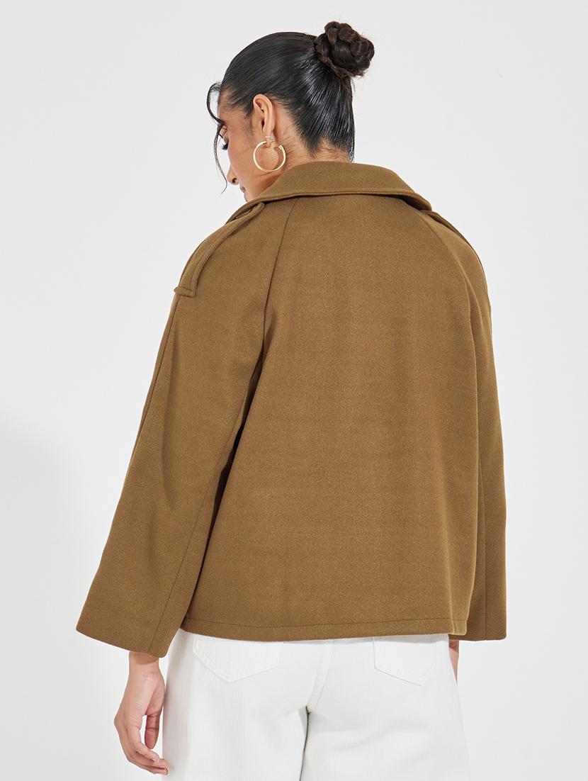 women brown solid full sleeve regular coat - 21547019 - Standard Image - 2