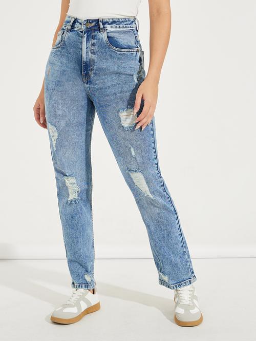women blue distress jean - 21547025 - Standard Image - 0