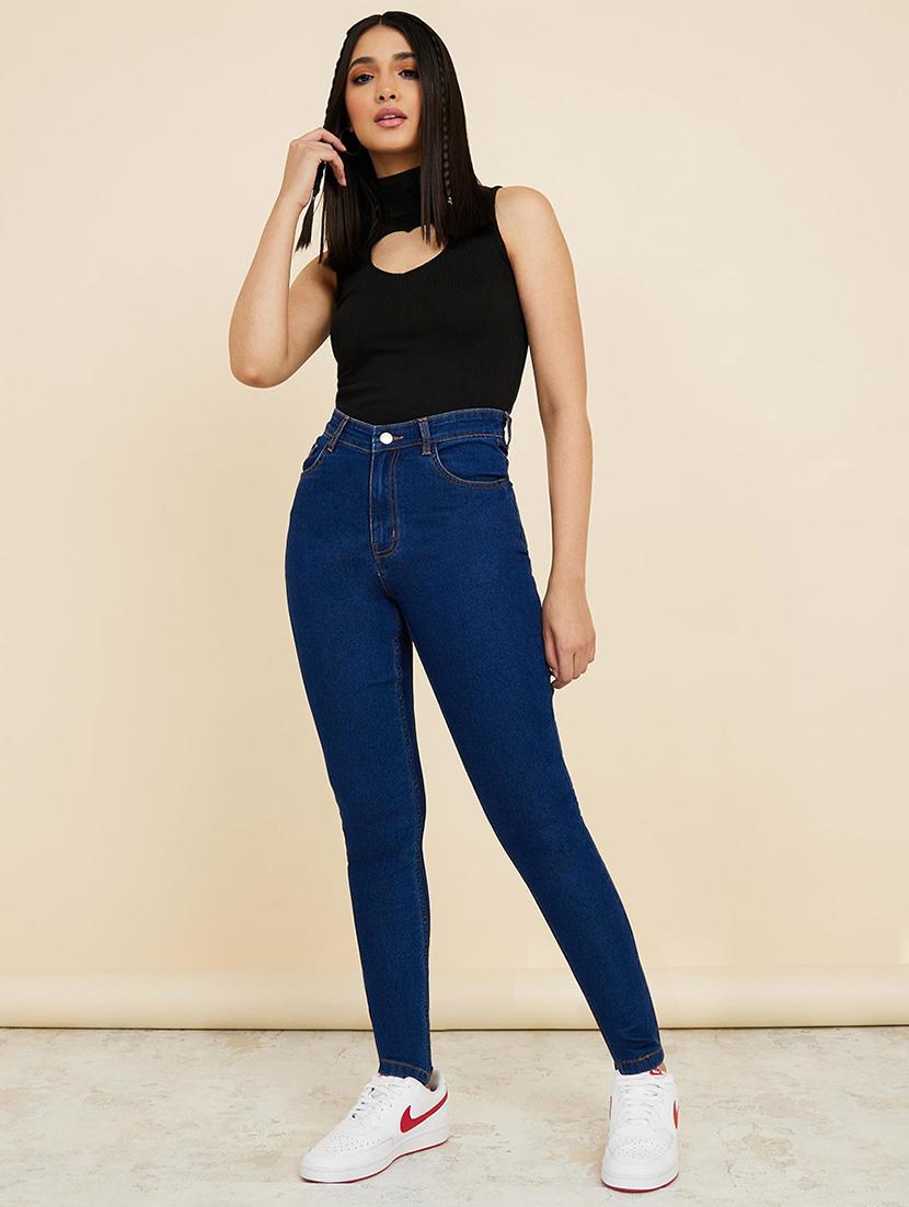 women blue plain skinny fit jean - 21547031 - Standard Image - 2