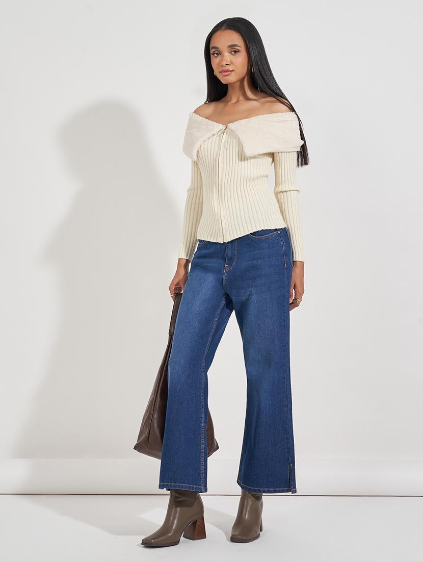 women blue plain bootcut jean - 21547032 - Standard Image - 2