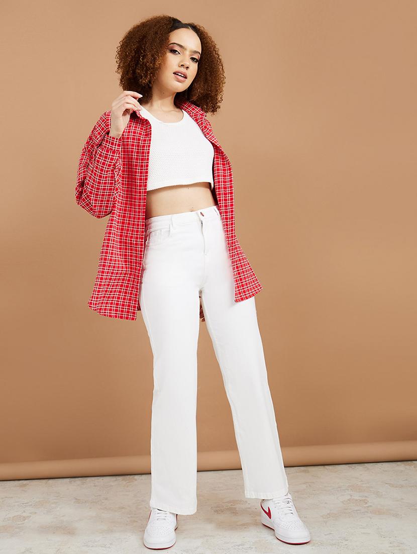 women white plain straight fit jean - 21547034 - Standard Image - 2