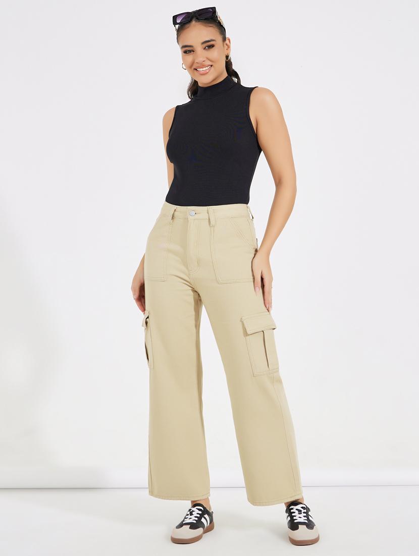 women beige solid cargo - 21547035 - Standard Image - 2