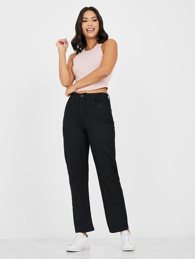 women black solid mom fit jean - 21547039 - Standard Image - 2