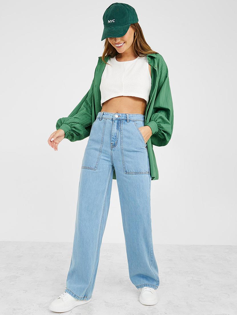 women blue plain wide leg jean - 21547040 - Standard Image - 2