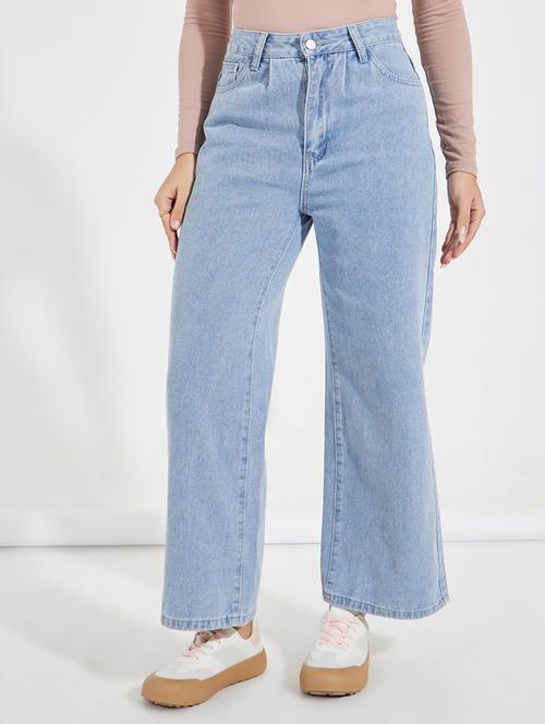 women blue plain wide leg jean - 21547041 - Standard Image - 0