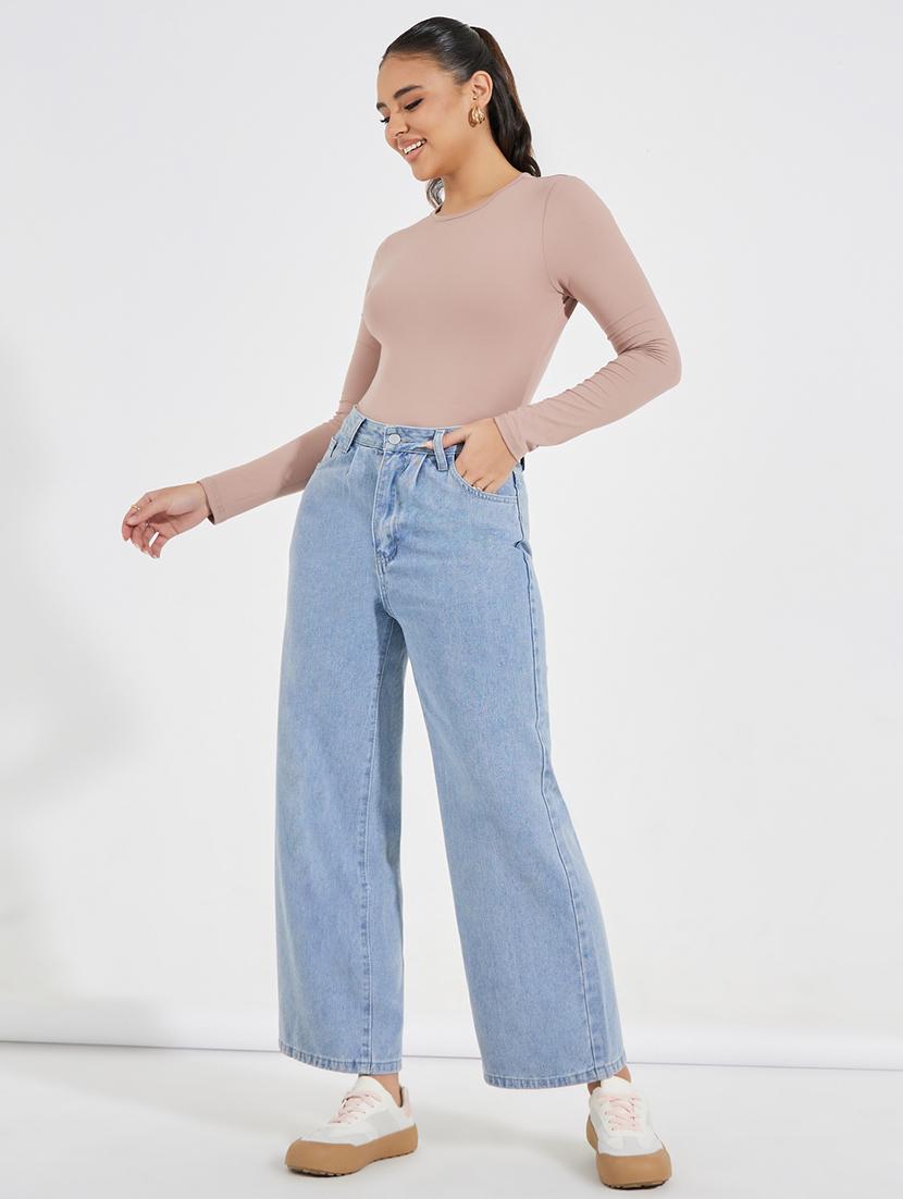 women blue plain wide leg jean - 21547041 - Standard Image - 2