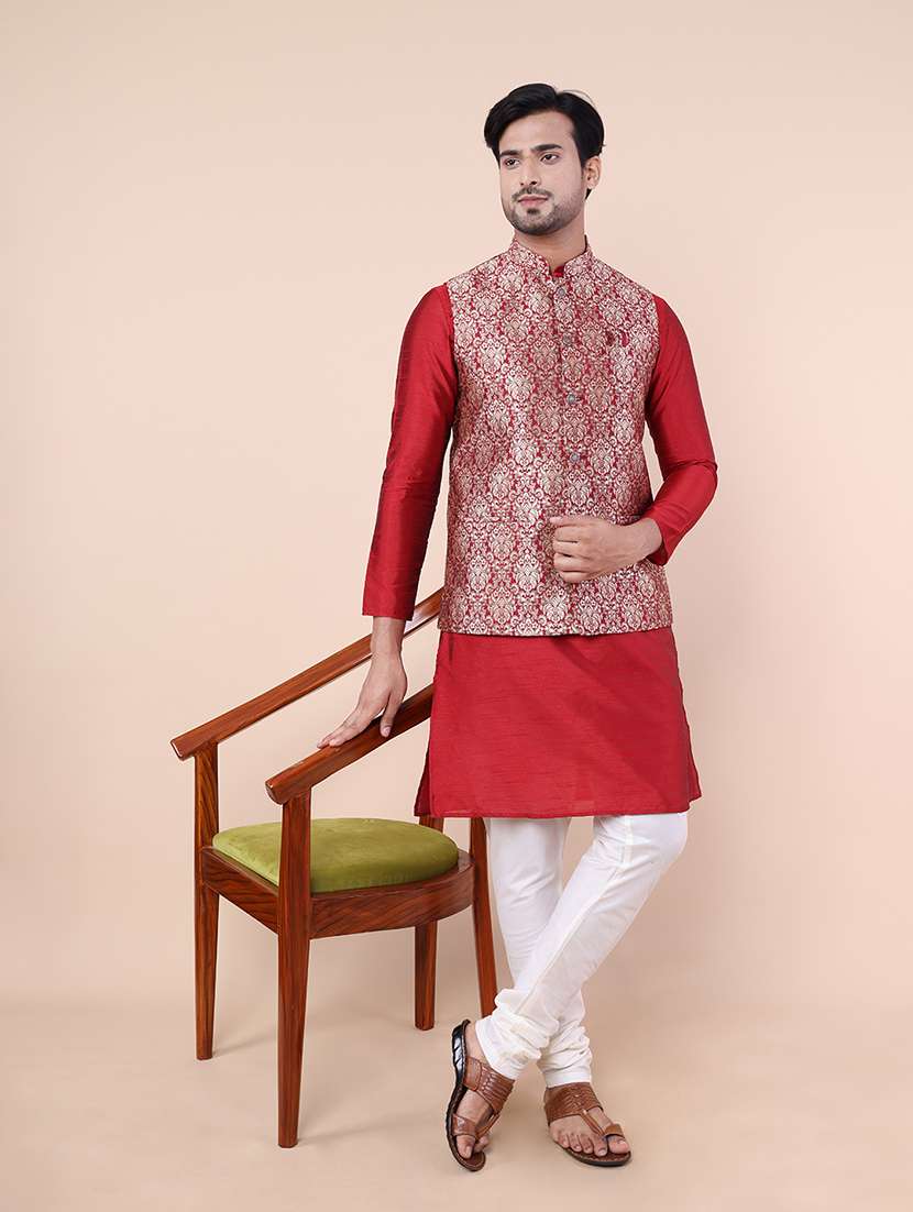 men self designed kurta pyjama with jacket set
