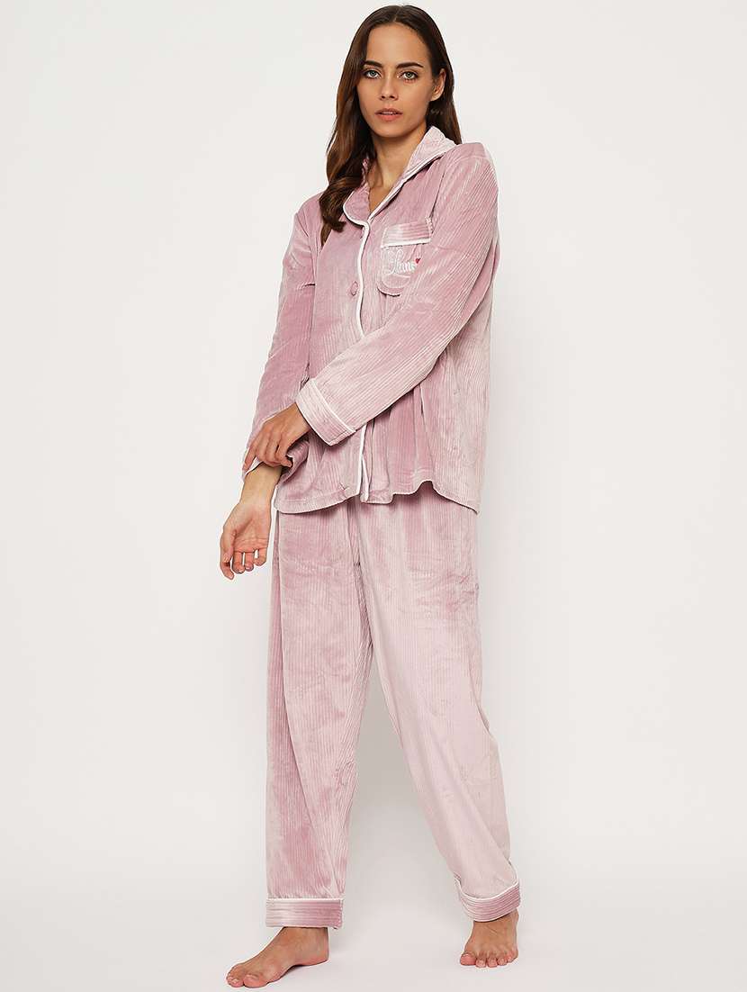 women solid pyjama nightwear set - 21547437 -  Standard Image - 2
