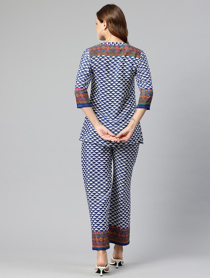 women white geometric printed top and trouser co-ord set - 21547529 - Standard Image - 2
