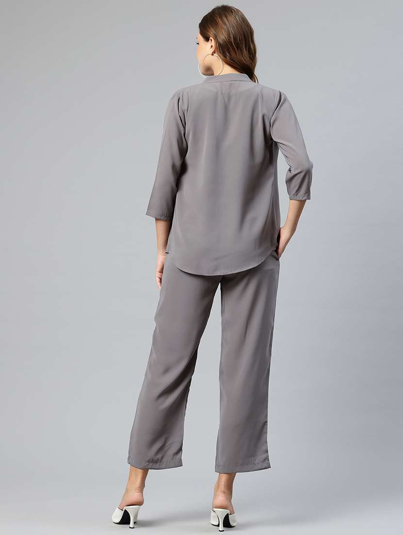 women grey solid jacket and trouser co-ord set - 21547531 -  Standard Image - 2