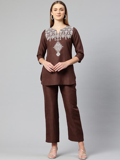 women embroidered top and trouser co-ord set - 21547535 - Standard Image - 0