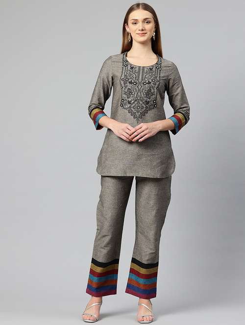women embroidered top and trouser co-ord set - 21547537 - Standard Image - 0