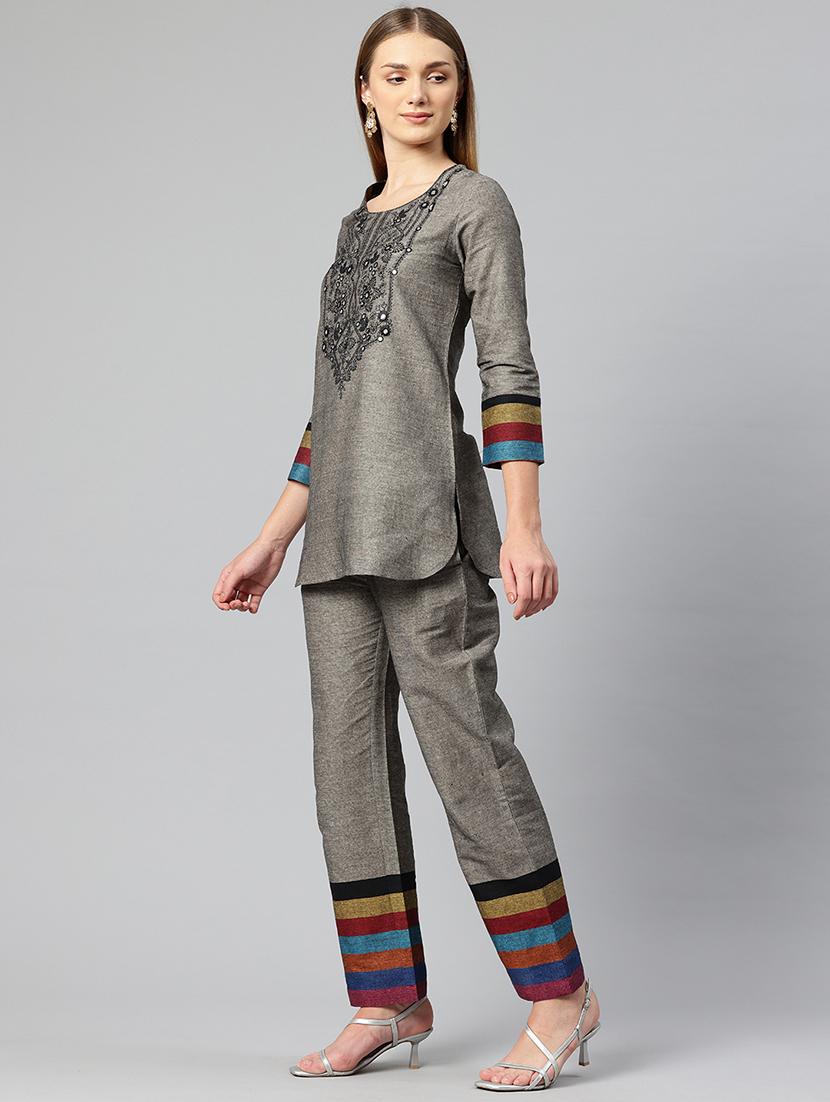 women embroidered top and trouser co-ord set - 21547537 - Standard Image - 2