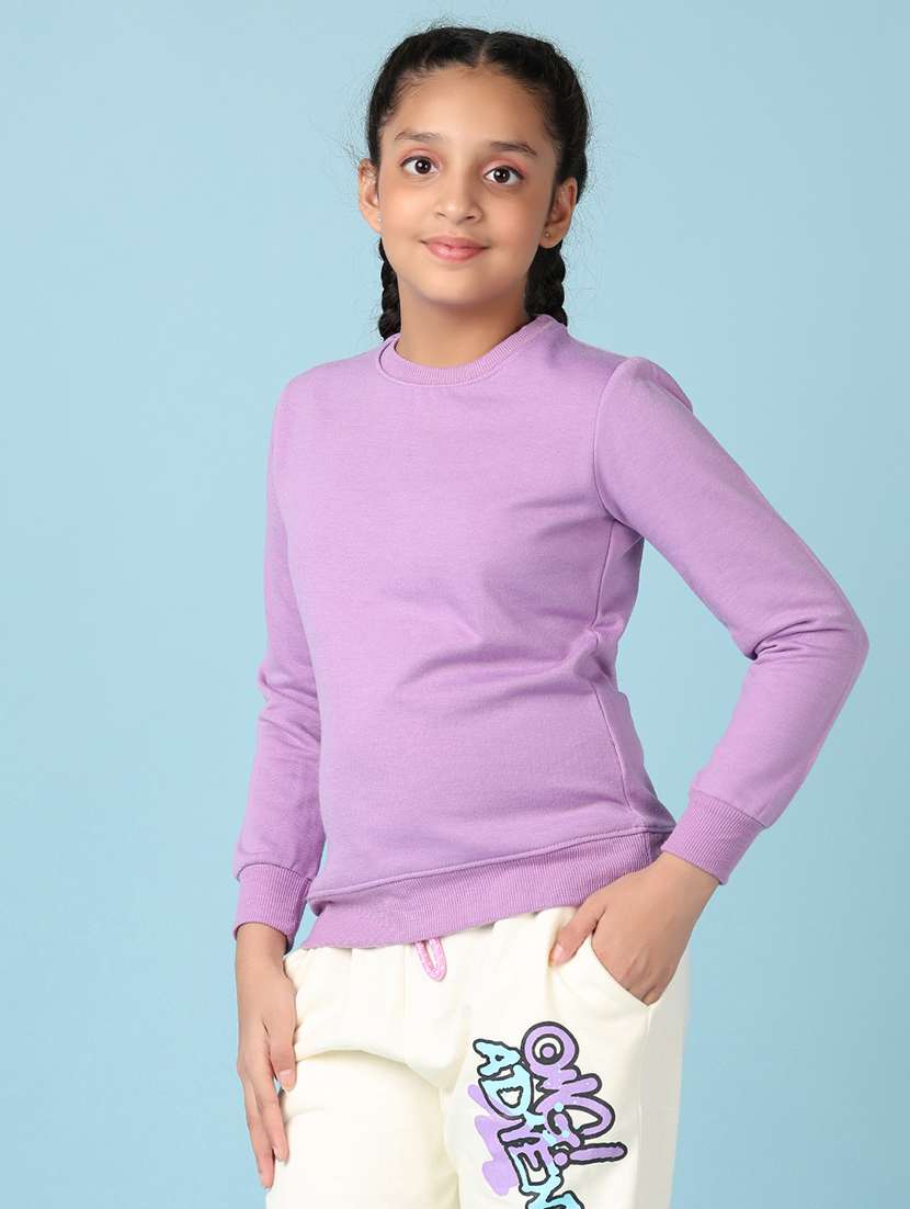 girls lavender solid long sleeve sweatshirt - 21547600 -  Standard Image - 2