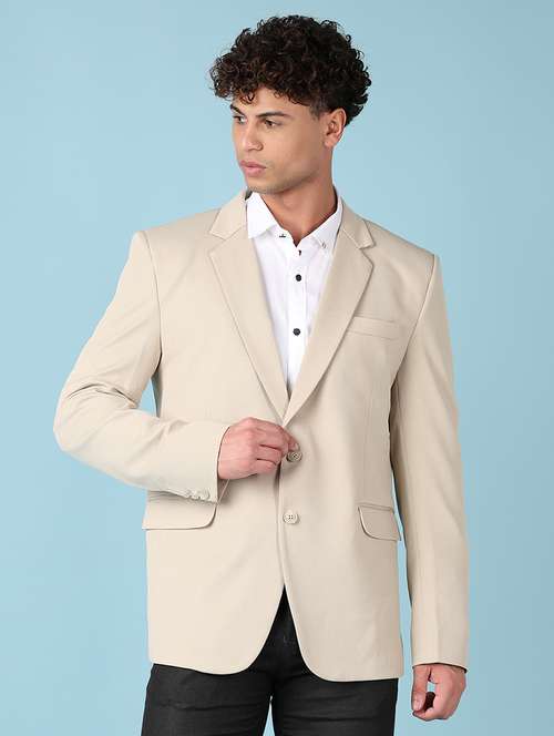 beige solid single breasted casual blazer - 21547611 -  Standard Image - 0