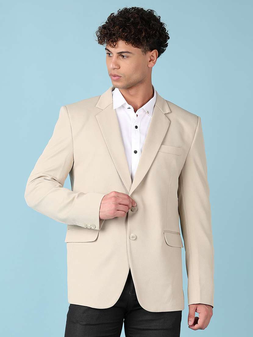 beige solid single breasted casual blazer - 21547611 -  Zoom Image - 0