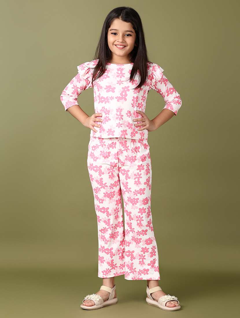girls floral printed top & trouser full length set