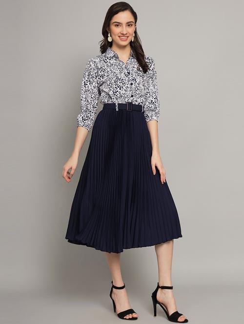 women shirt collar neck printed a-line dress - 21548760 - Standard Image - 0