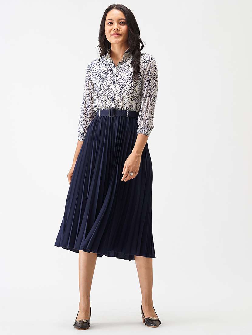 women shirt collar neck printed a-line dress - 21548778 -  Zoom Image - 0