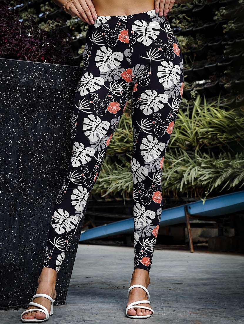 women floral printed ankle length leggings